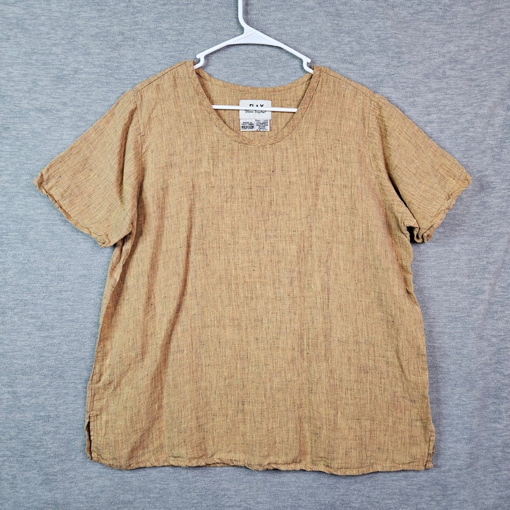 Flax by Jeanne Engelhart 100% Linen Short Sleeve Scoop Neck Boxy Top Size M